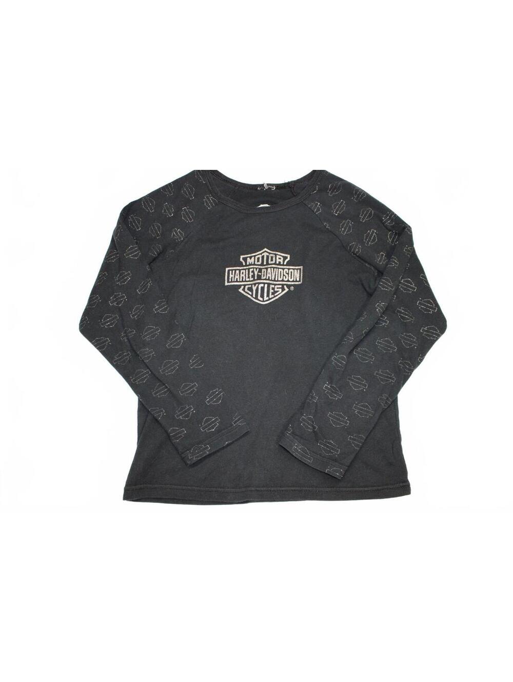 Harley Davidson Long Sleeve Shirt Graphic Tee Black Silver Bling Logo Women’s